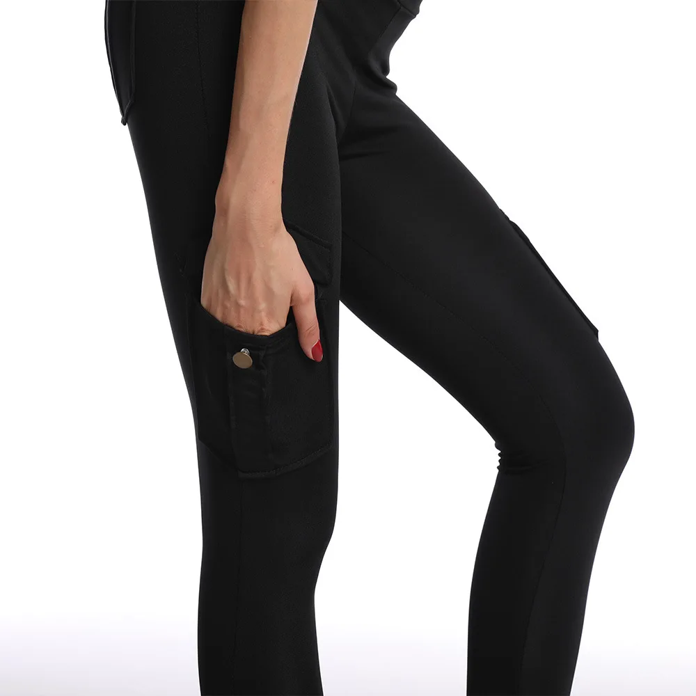 Atmungsaktive, hoch taillierte, hüfthebende Knopftasche, Sport, gebürstet, nackt, Yogahose, schlankmachende, enge Leggings, hochelastische Leggings – Detail 3