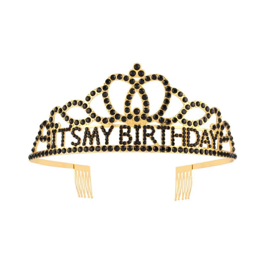 It\'s My Birthday Tiara Crown Rose Gold Rhinestone Headband Gifts for Girls Women Happy Birthday Party Favor Decorations Supplies
