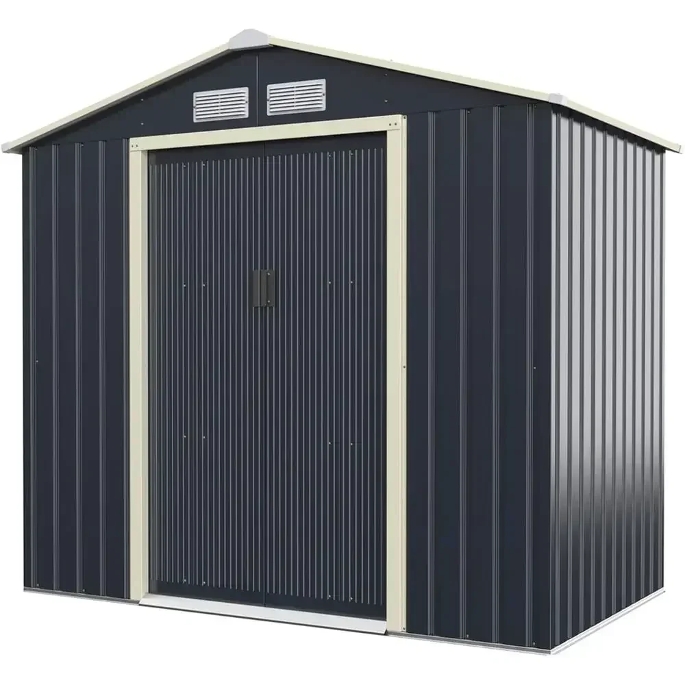 Double Sliding Door Outdoor Storage Shed, Galvanized Metal, Weather-Resistant Garden Storage, Ventilated, Ideal for Patio and La