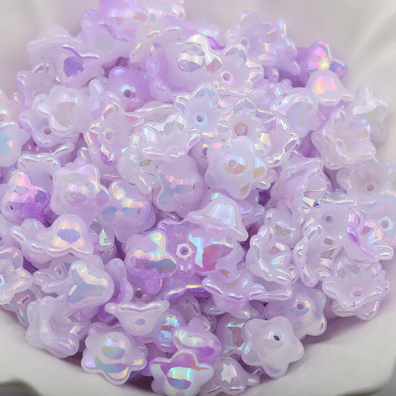 50Pcs 13mm Acrylic Lily Of The Valley Flower Shape Beaded Gradient Color Loose Beads For Jewelry Making DIY Bracelet Accessories