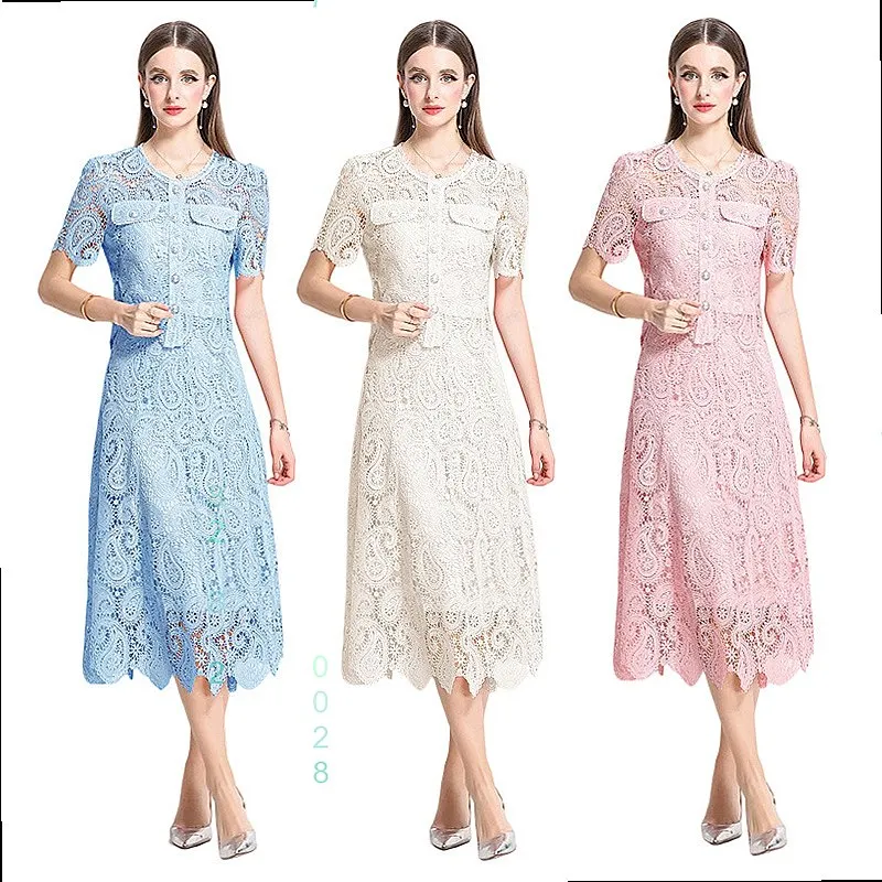 

White Lace Dress Women Summer Two Piece Set Elegant A Line Dresses Matching Sets