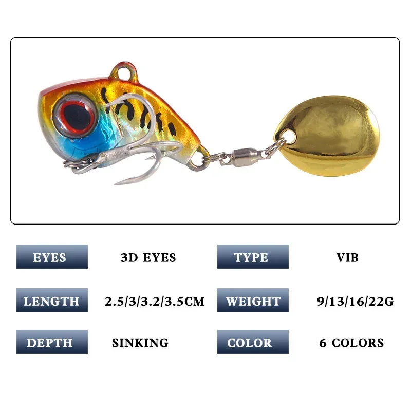 Metal Mini VIB z łyżeczką przynęta 9/13/16/22G haczyki na ryby sprzęt wędkarski Pin Crankbait wibracje Spinner tonąca przynęta przynęta