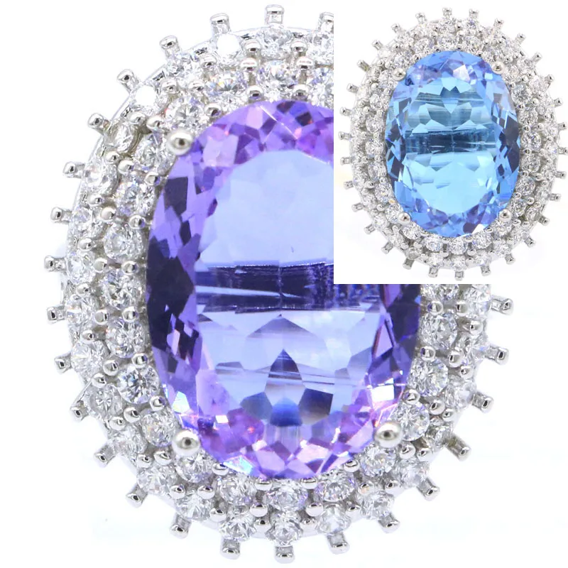 Buy 5 Get 1 Free 27x23mm 8.4g Big Gemstone Color Changing Alexandrite Topaz Zultanite CZ Women Dating Silver Rings