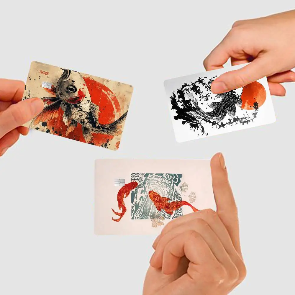Japanese Red Koi Fish Anime 4pcs 1Set Funny Shell On Off Ultra Thin No Fade Sticker Skin Cover Film for Debit Credit Card