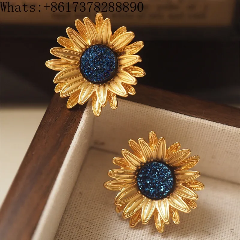 Sunflower Earrings Earrings Without Earholes Vintage Sunflower Earrings Vintage vintage old gilded flowers Designer Van Gogh