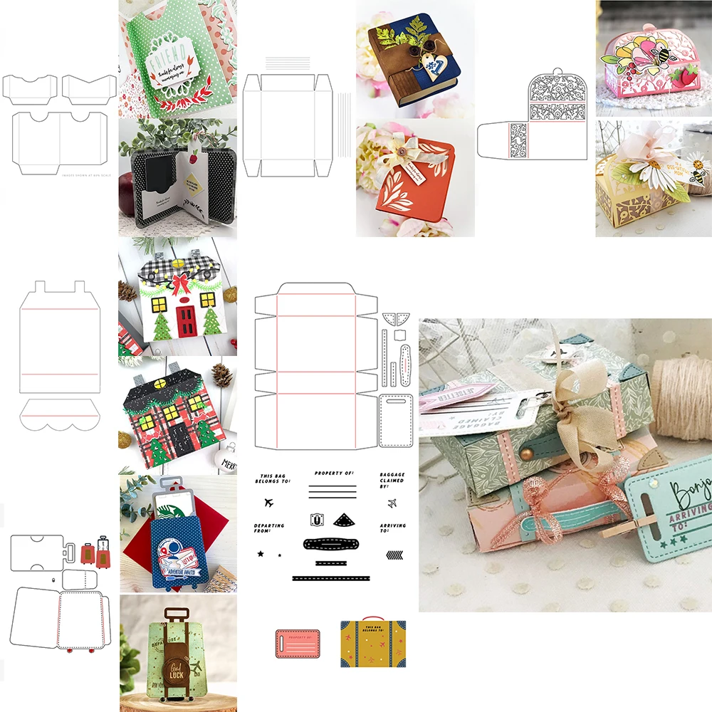 Faltbare Album Buchbox Metalls chneid werkzeuge Schablone Mini Reisegepäck stempel Stempel Set für DIY Scrap booking Papier karte Handwerk