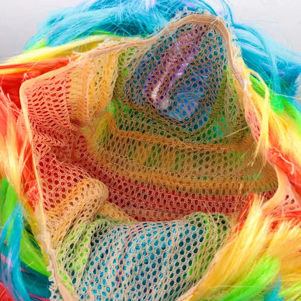 شعر مستعار ملون منفوش للنساء والرجال ، شعر مستعار هالوين ، حفلة تنكرية ، قوس قزح ، أحمر وأصفر #2