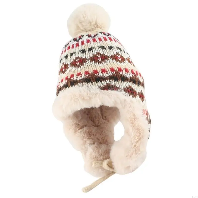 

L5YA Soft Knitted Hat Warm Hats Lovely Pom Knit Caps Ear Caps Thick Crochet Hat Winter Hat