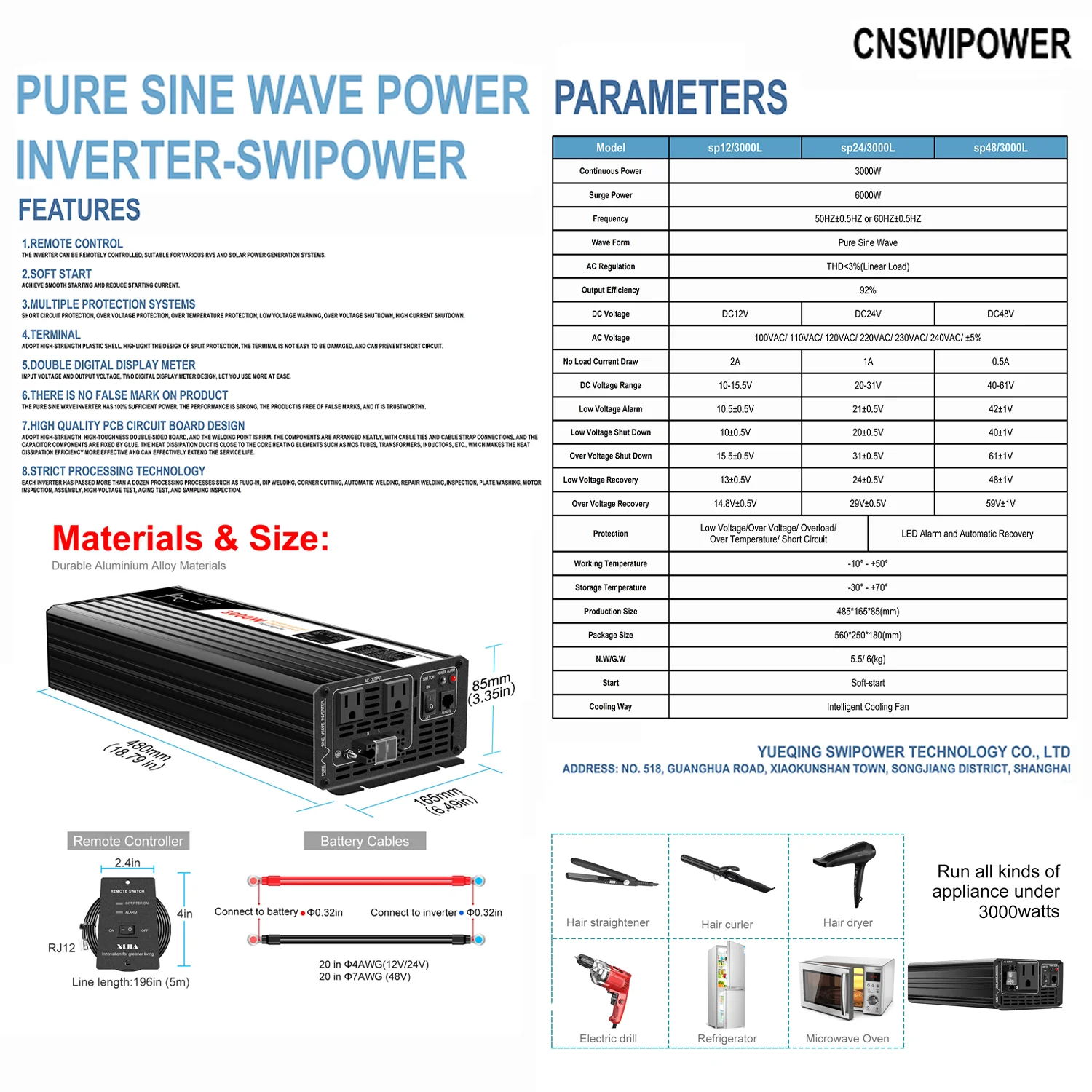 CNwipower Pure Sine Wave Inverter 3000W New DC Car Solar Power Inverter 12v 220v converter 24v 48v to 110v off grid