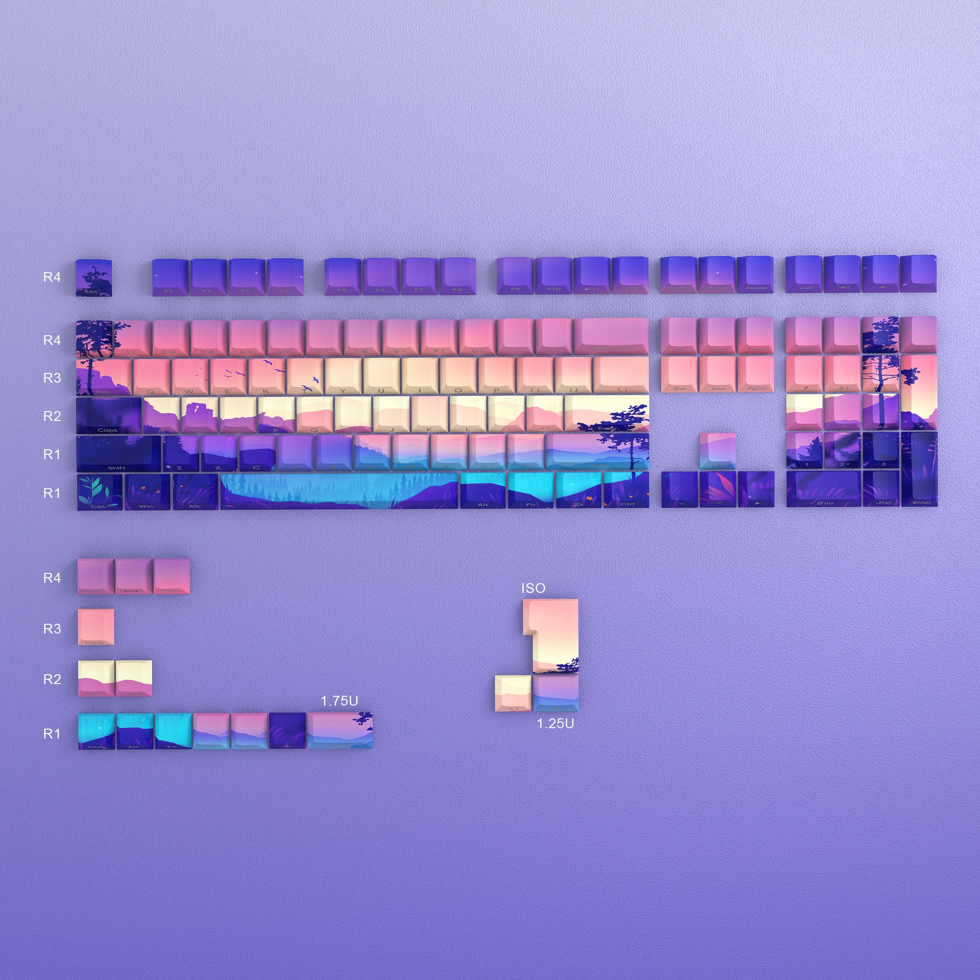 124 Keys Purple Environment Keycaps Set Cherry Profile Side Backlit Keycap PBT Dye Sub Purple Dream Key Cap For MX Keyboard