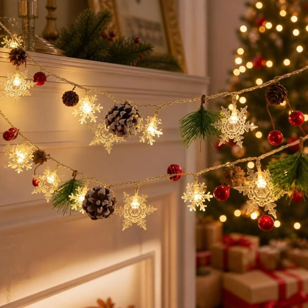 Creative Snowflake Light String 20 LED Cartoon LED Snowman Light String Warm Light Cute Christmas LED String Lights