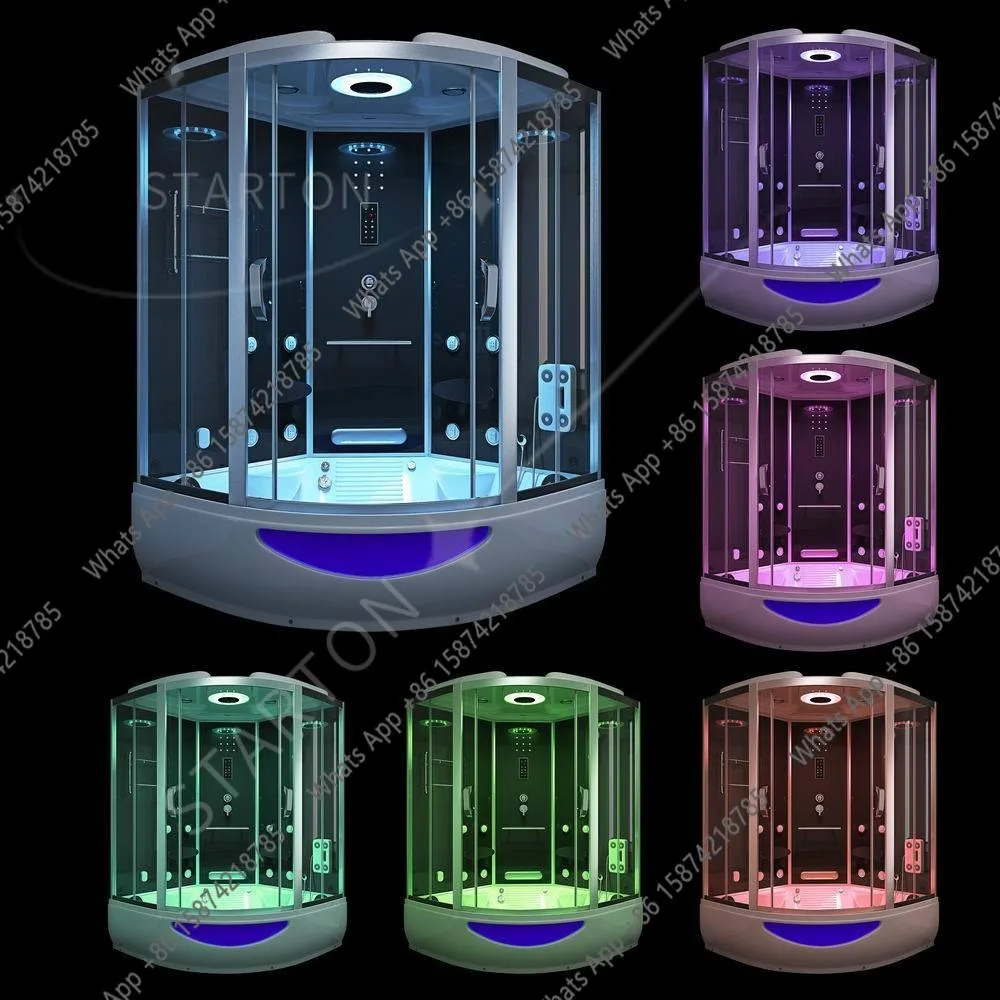 O Luxury Bathroom Black Sector Sliding Type Steam Shower Cabin Room With Whirlpool Bathtub