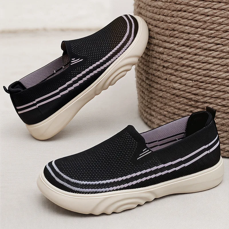 Damen Slip-On Freizeitschuhe zum Gehen, gestricktes Mesh-Obermaterial, atmungsaktiv, leichte EVA-Sohle, bequeme Outdoor-Reise-Loafer – Detail 3