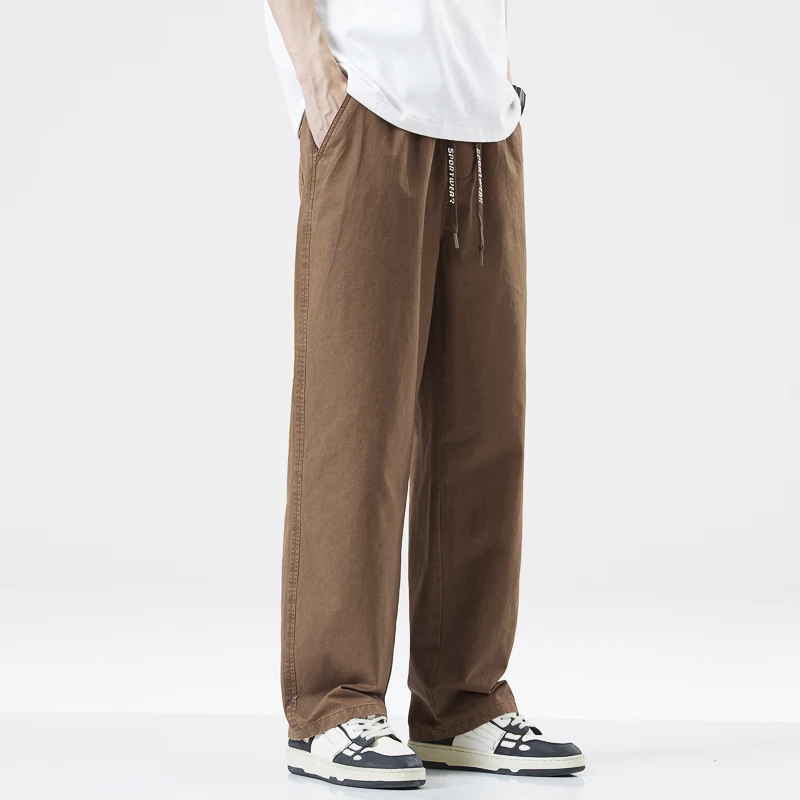 남성용 면 스트레이트 레그 캐주얼 바지 - 루즈핏 드레이프 와이드 레그 바지 봄/여름 아메리칸 스타일 다목적 컴포트