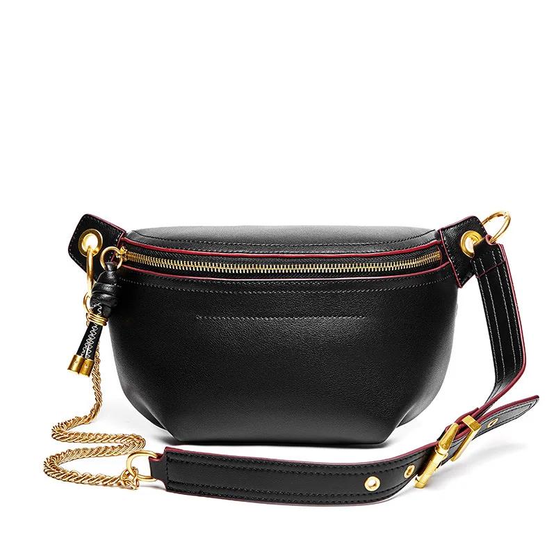 Genuine Leather Fanny Pack for Women Fashion Streetware Trend Banana Bag for Women Crossbody Chest Bag Waist Packs Kangaroos Bag