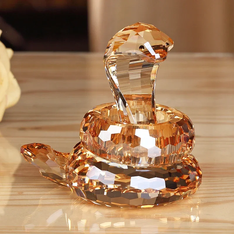 Crystal Cobra Snake Figurines  Handicraft Glass  Animal Statue Ornaments Art Car Ornaments New Year Home Decor Gifts 7x7cm