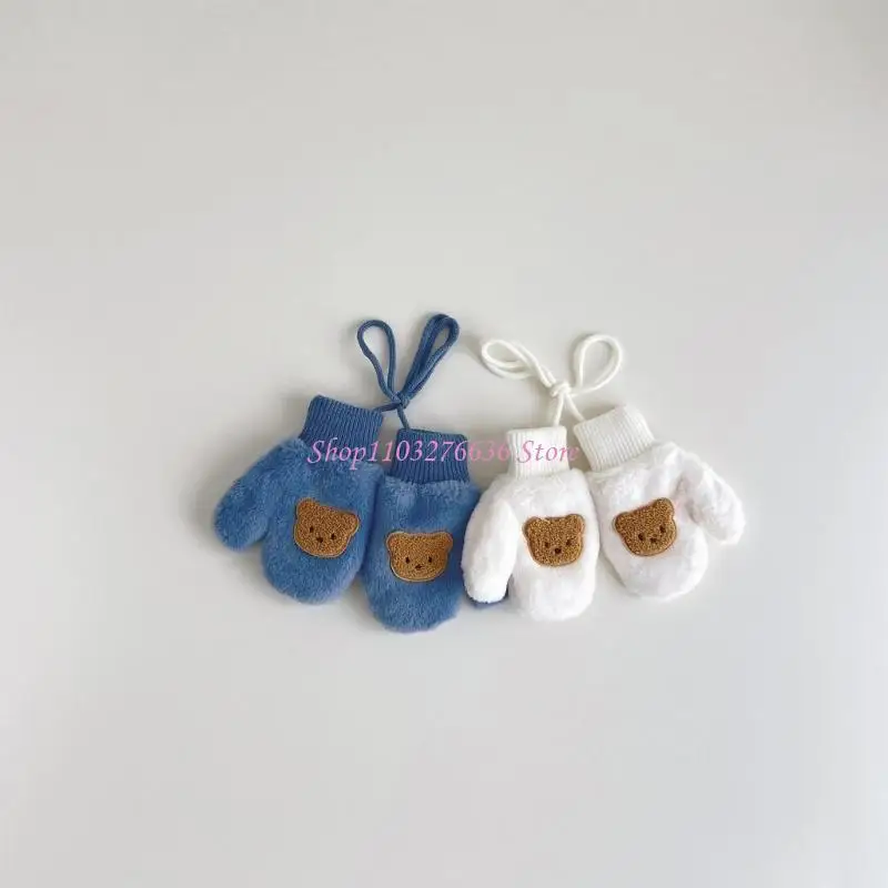 R6FD Cartoon Bär Dicke Fäustling Baby Fäustlinge mit Seil für Kinder Baby Junge Mädchen Kinder Kleinkind Anti-skid Winter warme – Detail 2