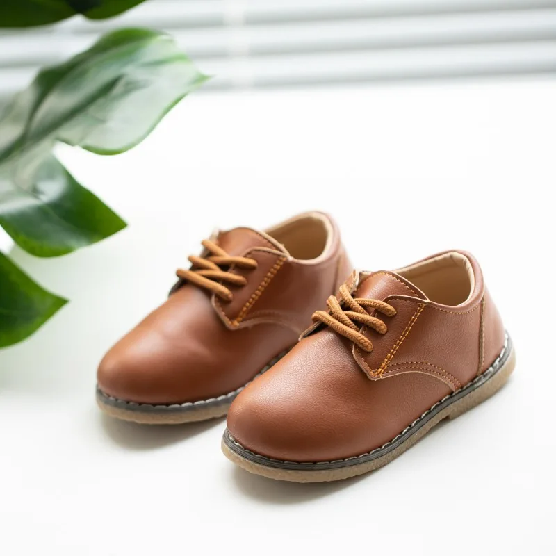 

Children's Fashion Leather Shoes Versatile Casual Children's Shoe Solid Color Lace-Up Boys Girls Non-Slip Waterproof Rubber Sole