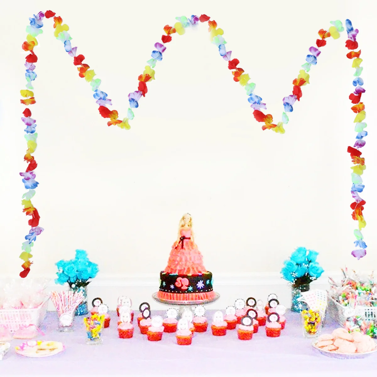 

2Pcs Hawaiian Flower Banner Hanging Garland Party Decoration Flower Lei Garland for Luau Hula Jungle Rainforest Party