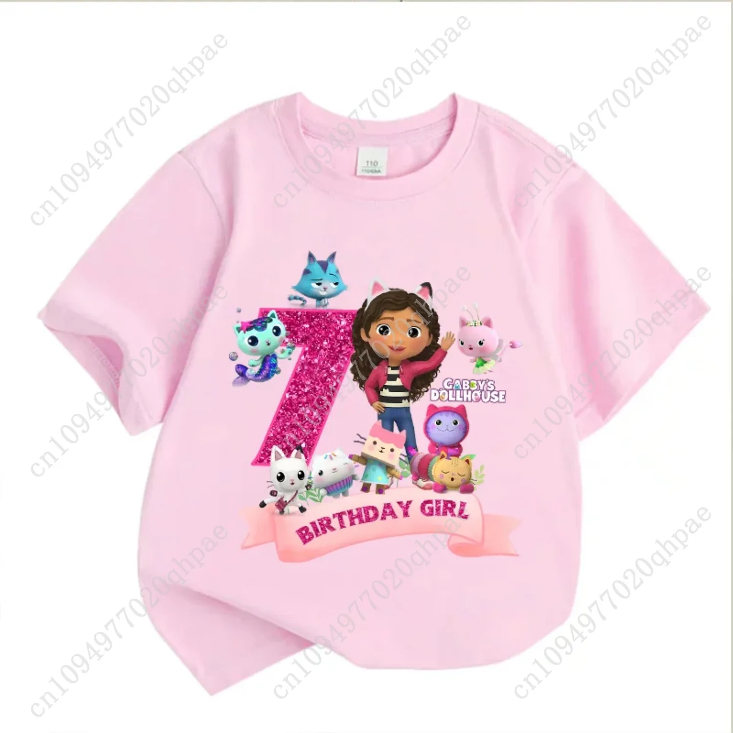 Gabbys maisons de poupée número de aniversário camiseta filles blanc rose à manches courtes camisetas hauts coton été casual
