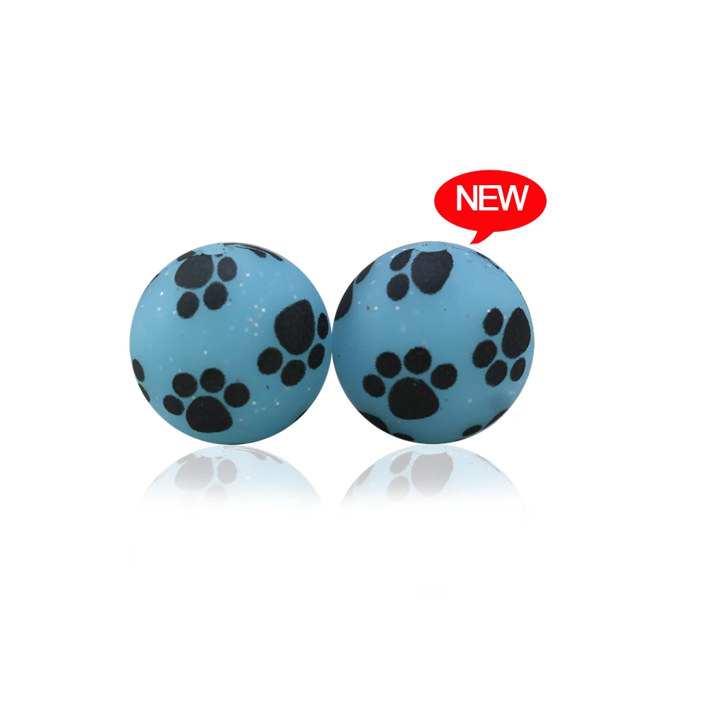 Imagem -05 - Silicone Glitter Paw Print Beads para o Bebê Round Faça Você Mesmo Beaded Pen Chewing Toy Acessórios Novos Produtos 15 mm 100 Pcs