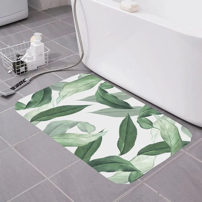 Tropical plant pattern entrance door mats Flannel Surface bathroom absorbent foot mat living room carpet home decoration