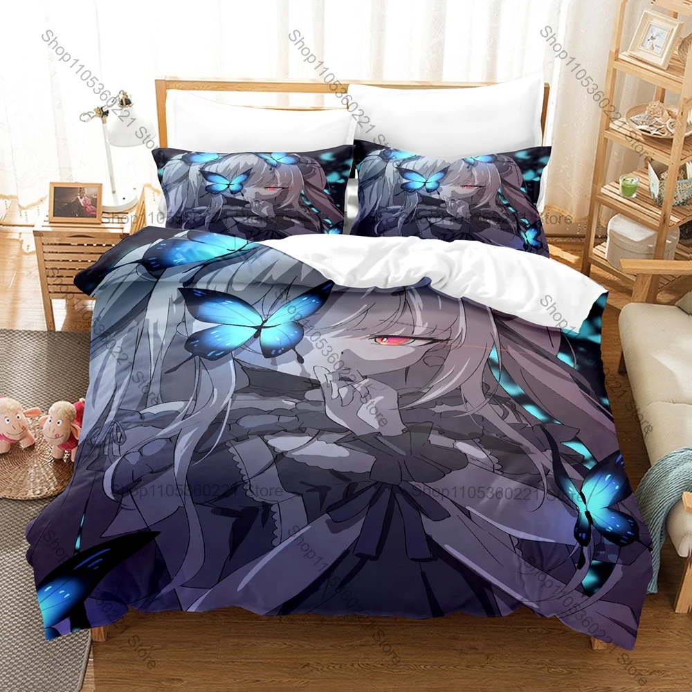 Hololive Uruha Rushia Bedding Set 3Pcs Gothic Lolita Skull Pattern Cute Anime Character Bed Linen for Home