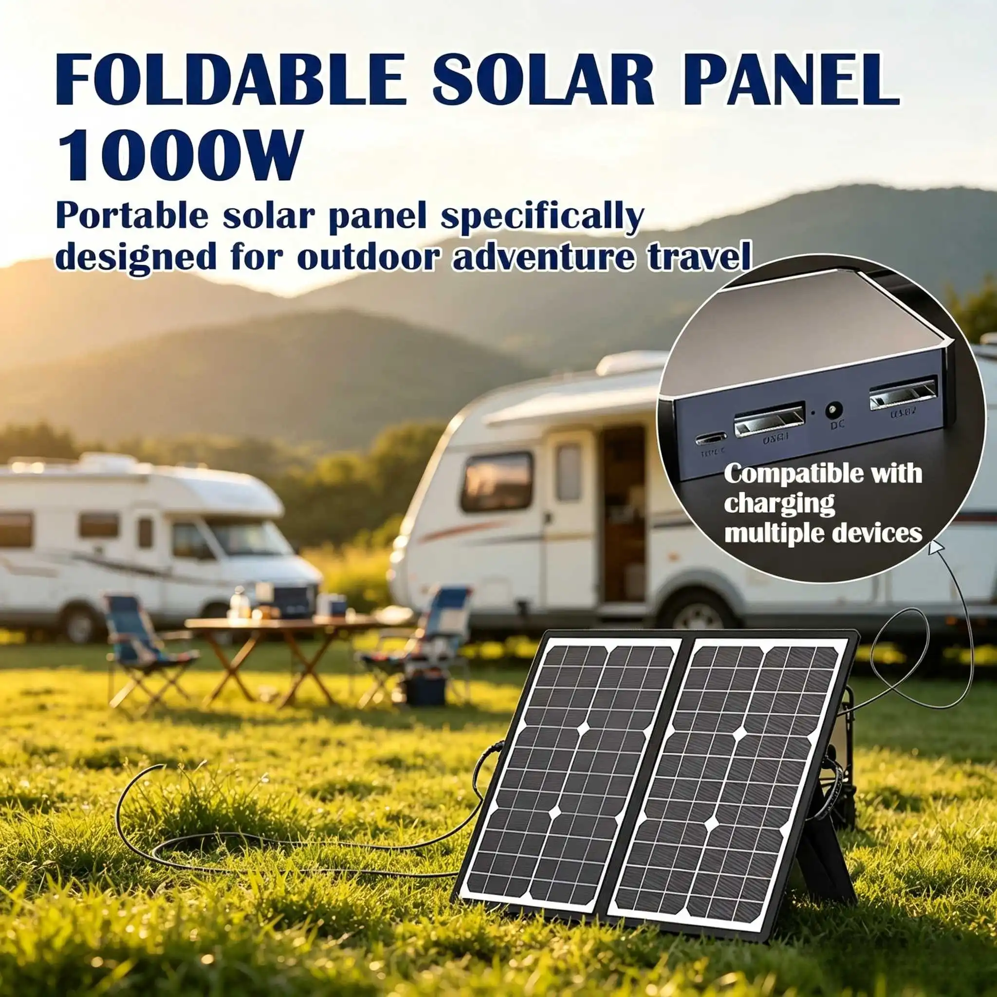 1000W Foldable Solar Generator with 18V Fast Charging – Complete Power Kit for Caravans, Boats, Cars, and Camping Adventures