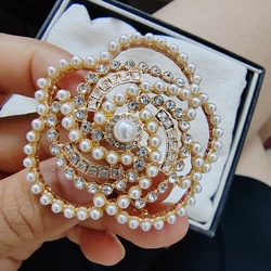 Big Imitation  Pearl Camellia Flower Crystal  Brooch  Jewelry For Women