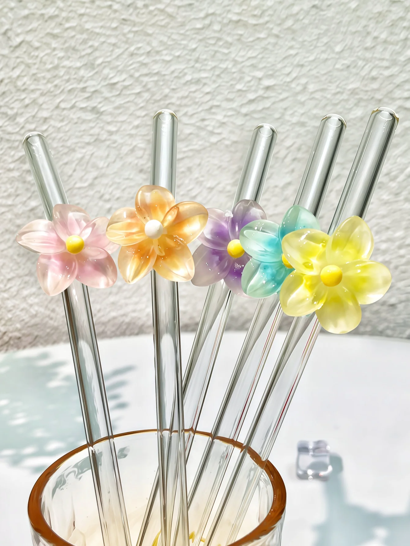 Cherry Blossom Curved Glass Straw, Reusable for Cocktails, Smoothies, Pool Parties, Weddings, Beach. Perfect Gift for Love
