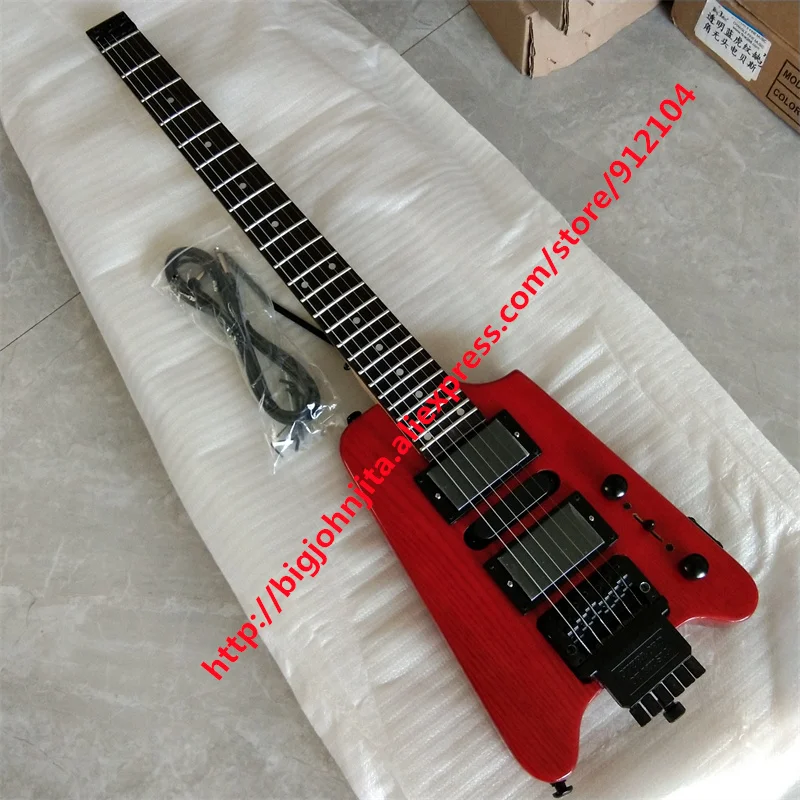 New Red/Natural 6 Strings  Headless Electric Guitar,Ash Body,Rosewood Fingerboard Passived pickup, BJ214  643