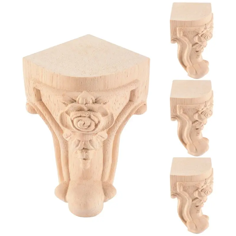 

AT29-4PCS 10X6cm European Style Solid Wood Carved Furniture Foot Legs TV Cabinet Seat Feets