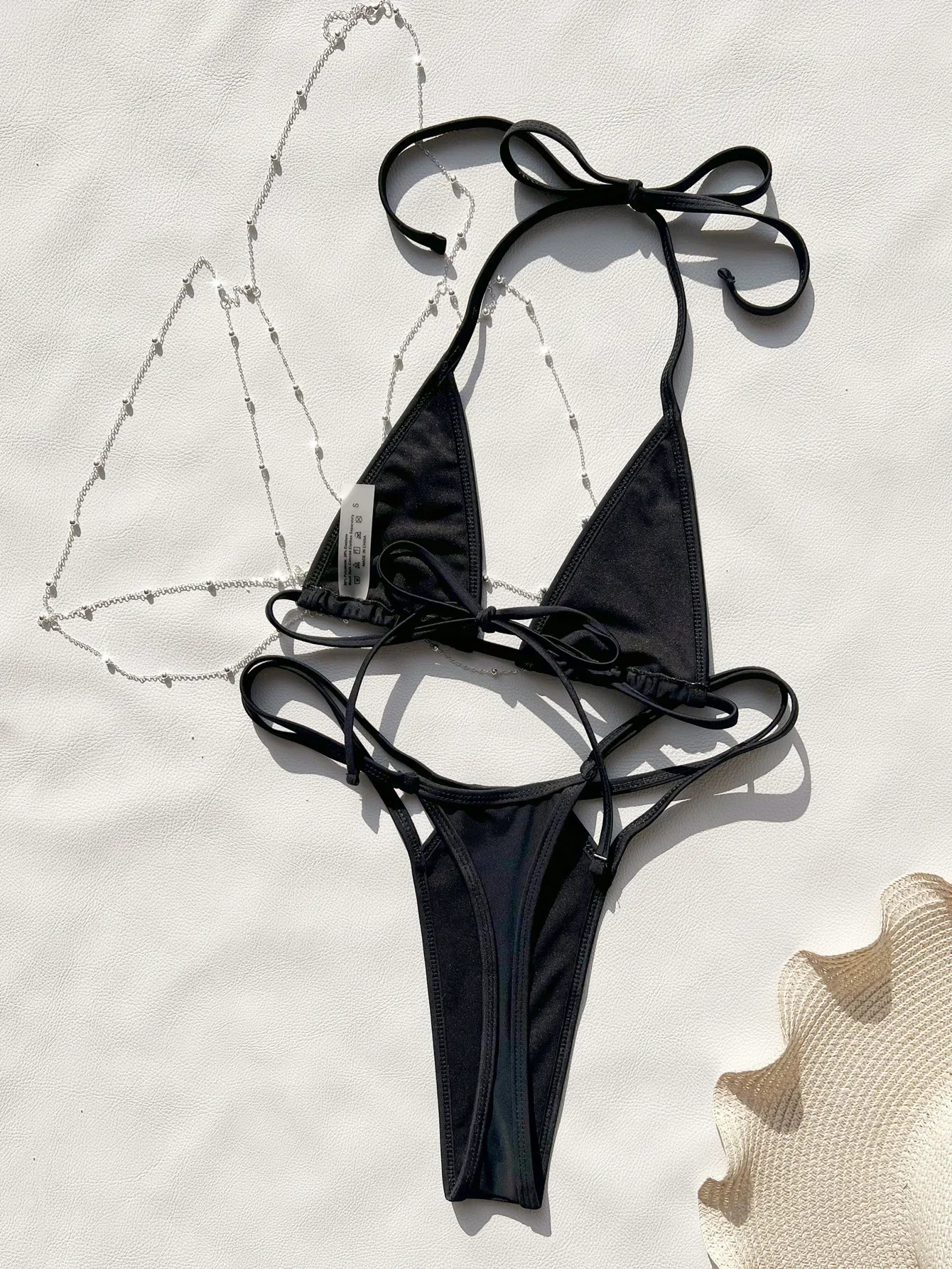 Sexy Solid Color Mini Bikini,chain Accessories,low Waist Thong Triangle Cup Suspender Backless Swimsuit,2025 Summer Beachwear