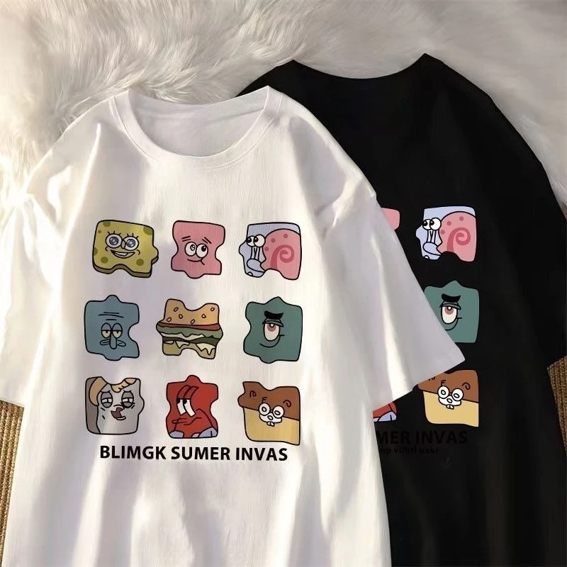 プラスサイズの新しいスポンジボブスクエアパンツ漫画グッズクリエイティブナイングリッドレディースTシャツルーズフィットカジュアル半袖トップ