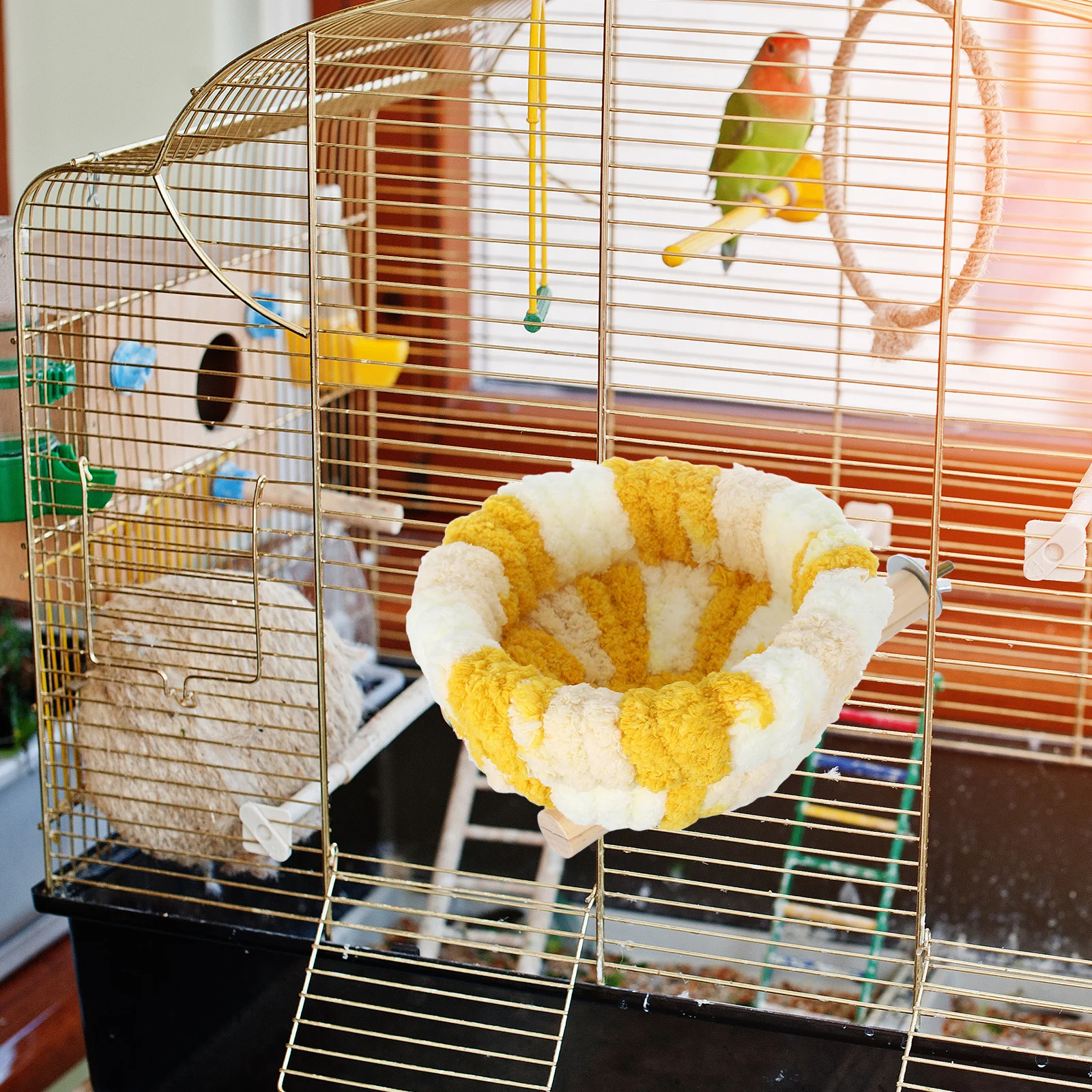 

Parrot Perch Stand with Nest Warm Cage Accessory for Parakeet Budgie Cockatiel Lovebird Finch Small Pet Cozy