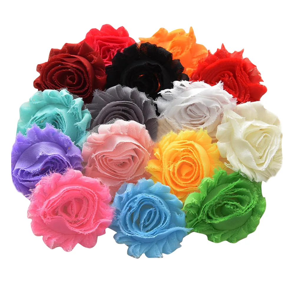 

30 Pcs Shabby Burr Flower Diy Hair Accessories Chiffon Flowers DIY Raw Edge Headdress Burr Flower Headbands Pins