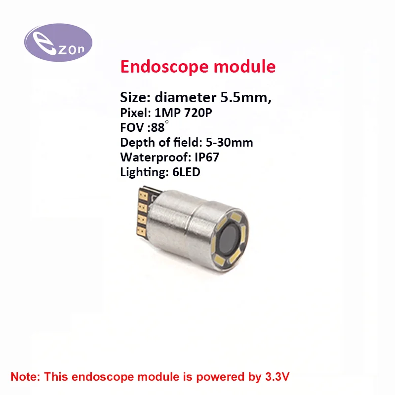 1MP diameter 5.5mm stainless steel tube endoscope module FOV88゜USB endoscope probe EZ-EN55S-R