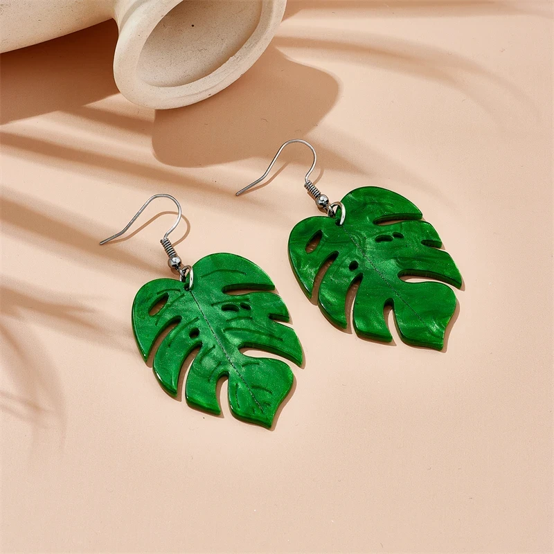 Acrylic Palm Leaf Design Drop Earrings Summer Vacation Style Monstera Dangle Earrings Fashion Jewelry