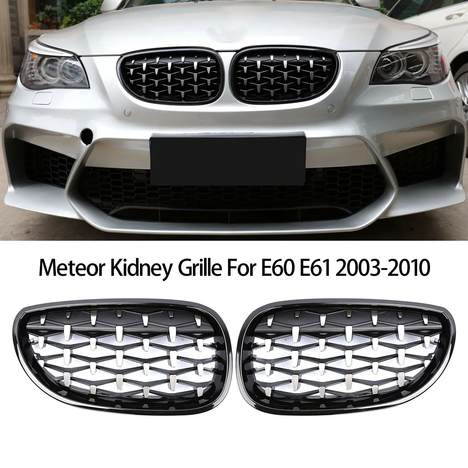 ABOU-Front Bumper Kidney Grill Diamond Grille For BMW E60 E61 5Series 550I 535I M5 2003-2010 Meteor