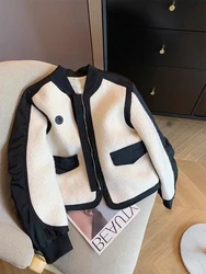 Thickened Lamb Fur Cotton Jacket Men's Warm Style Splicing Autumn Winter High Grade Fashion Commuter Korean Loose Fit Zipper