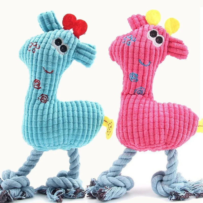 Giraffe Shape Corduroy Dog Squeaky Toy Cotton Rope Chew Toy for Puppy Teeth Cleaning Pet Training Accessory New Pet Toy