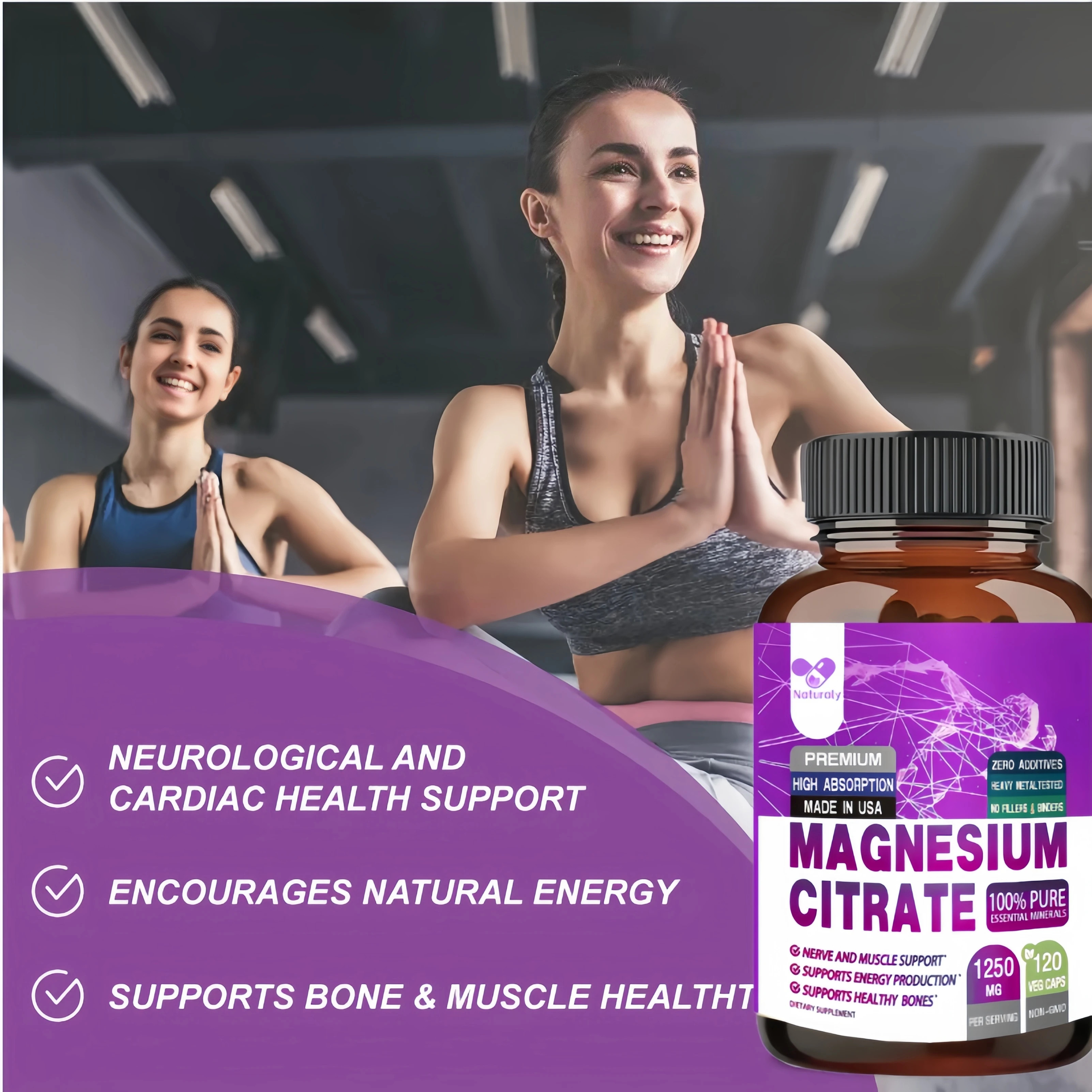 Magnesium Citrate 1250 Mg - Easily Absorbed, Purified Trace Mineral - Muscle, Nerve and Energy Support, Non-GMO