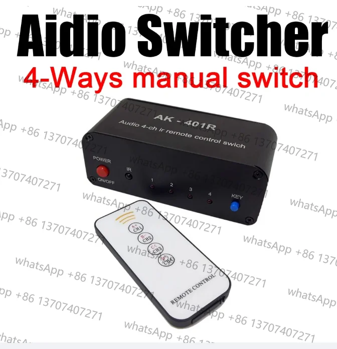 4ウェイステレオオーディオスイッチャー-4chオーディオirリモートコントロールスイッチ-av信号-4入力1出力-ソーススイッチング-cdプレーヤー用