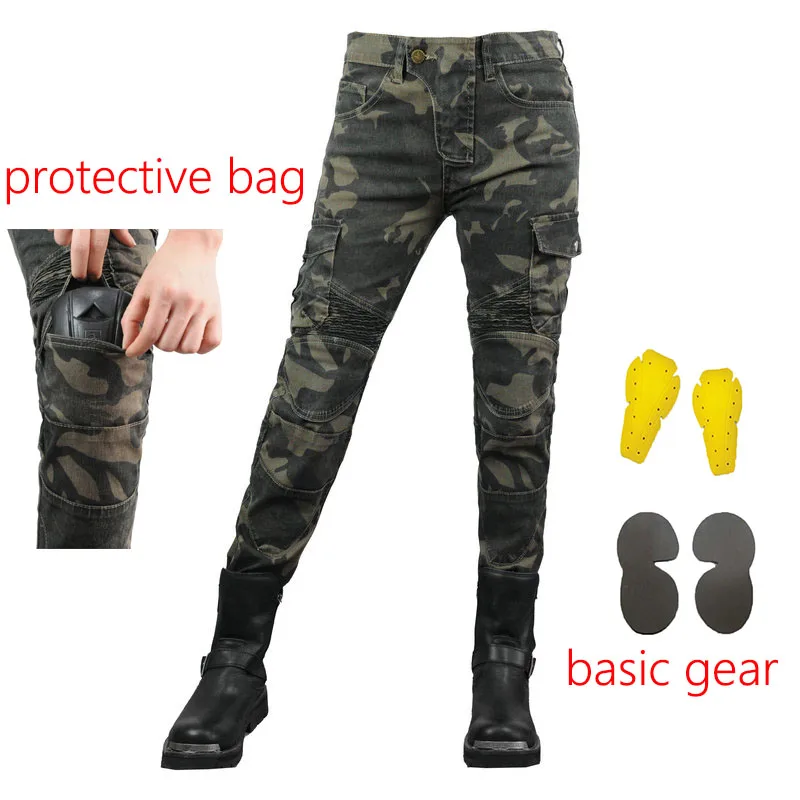 

High waisted sexy camouflage Riding Collection Classic Denim Motorcycle Female Pants Motocicleta Elastic Fit Jeans 4 Gears