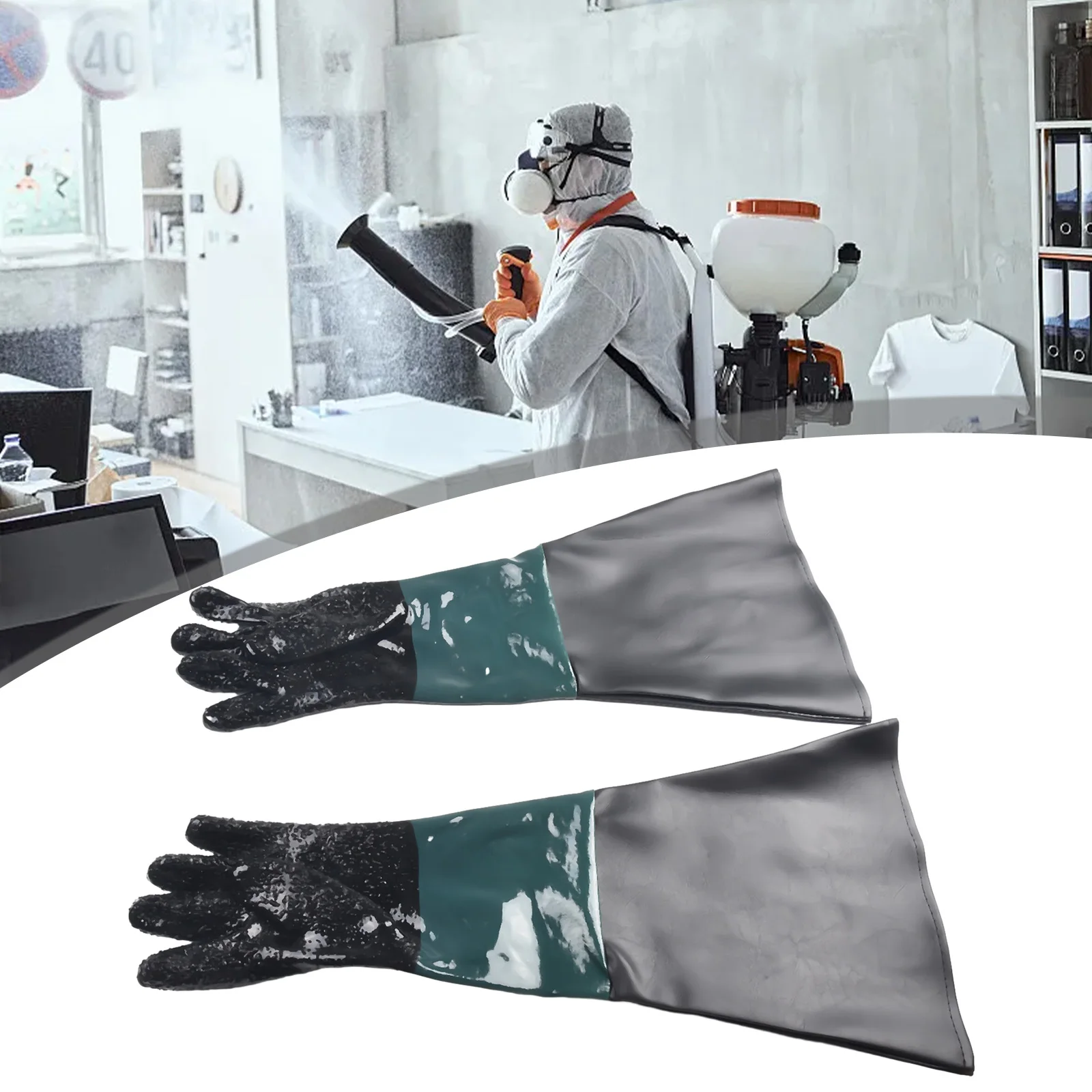 

1 Pair Sandblasting Gloves 60cmx30cm Work Safety Sand Blast Cabinet Abrasive Gloves Sleeves For Heavy-duty Sand Blasting Machine