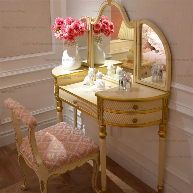 Multifunctional Dressing Table Bedroom Sets Modern Simple European Style Vanity Table with Mirror Small Apartment Makeup Dresser