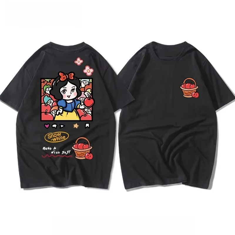 디즈니 백설 공주 만화 크리 에이 티브 인쇄 티셔츠 새로운 여성 남성 인기 느슨한 캐주얼 반팔 라운드 넥 핫 판매 탑