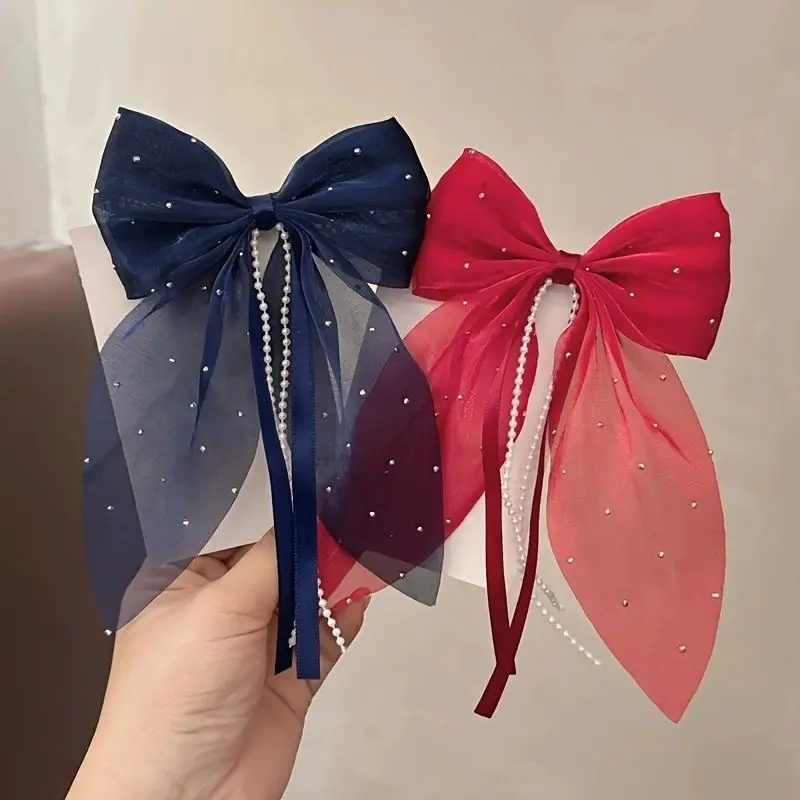 

Girl Super Fairy Bow Solid Color Shining Hairpin Four Seasons Ribbon Simple New Cute Princess Sweet Hair Accessories