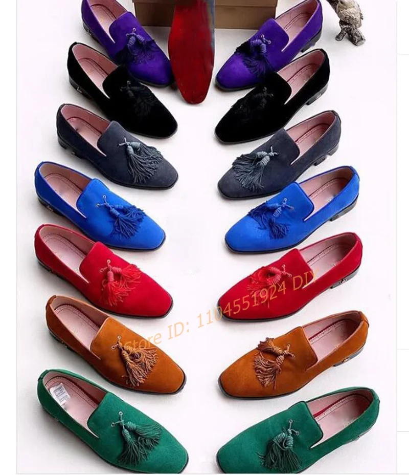 

Concise Bright Suede Leather Fringe Slip On Loafers Men Tassel Dress Shoes Flats Footwear