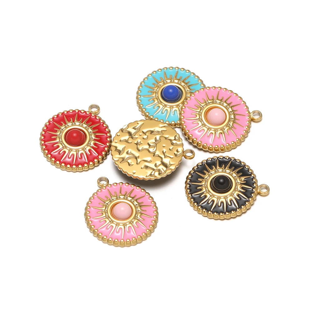 

5pcs Gold Plated Stainless Steel Enamel Sun Stone Pendants Necklaces Charms for DIY Earrings Bracelets Supplies Jewelry Making
